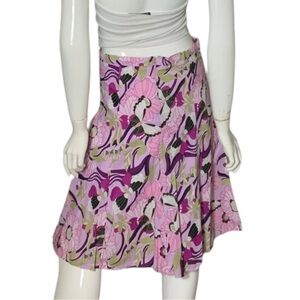 Vintage Byerwear circle skirt skater abstract floral pink knee length‎ 8 cotton